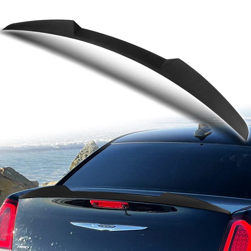 W-Power ABS V-Style Rear Trunk Lip Spoiler Wing For 2011-2023 Chrysler 300 / 300C / 300S -Unpainted Matte Black - Image 5