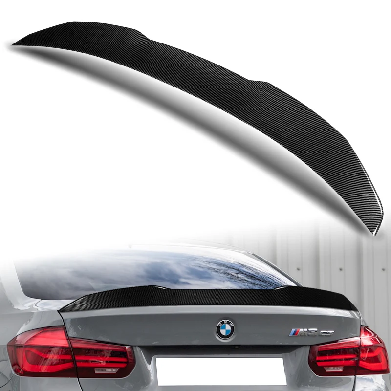 W-Power ABS V-Style Rear Trunk Lip Spoiler Wing For 2012-2018 BMW 3-Series F30 / F80 / M3 Sedan -Carbon Fiber Look - Image 5