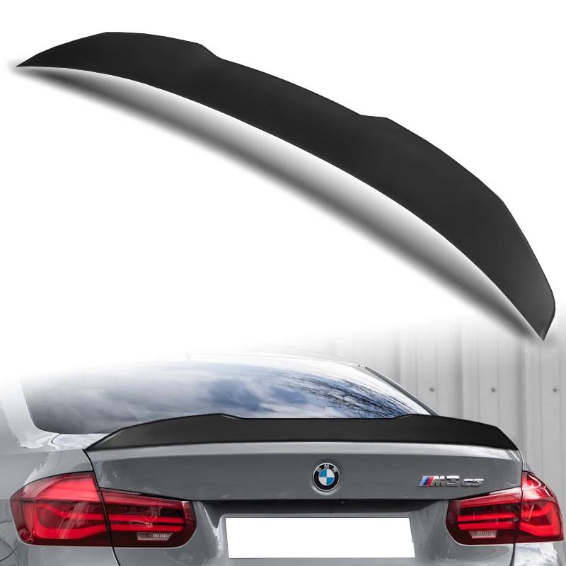 W-Power ABS V-Style Rear Trunk Lip Spoiler Wing For 2012-2018 BMW 3-Series F30 / F80 / M3 Sedan -Unpainted Matte Black - Image 5