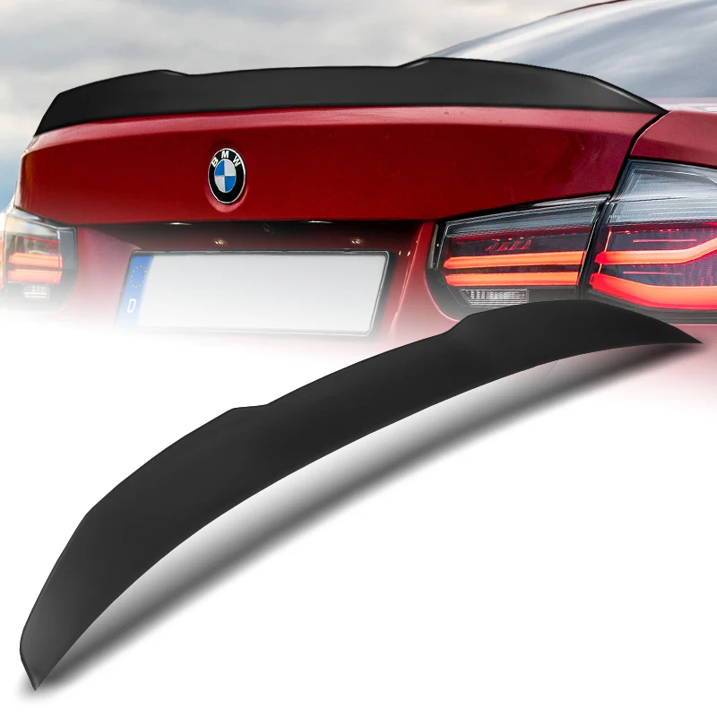 W-Power ABS V-Style Rear Trunk Lip Spoiler Wing For 2012-2018 BMW 3-Series F30 / F80 / M3 Sedan -Unpainted Matte Black - Image 6