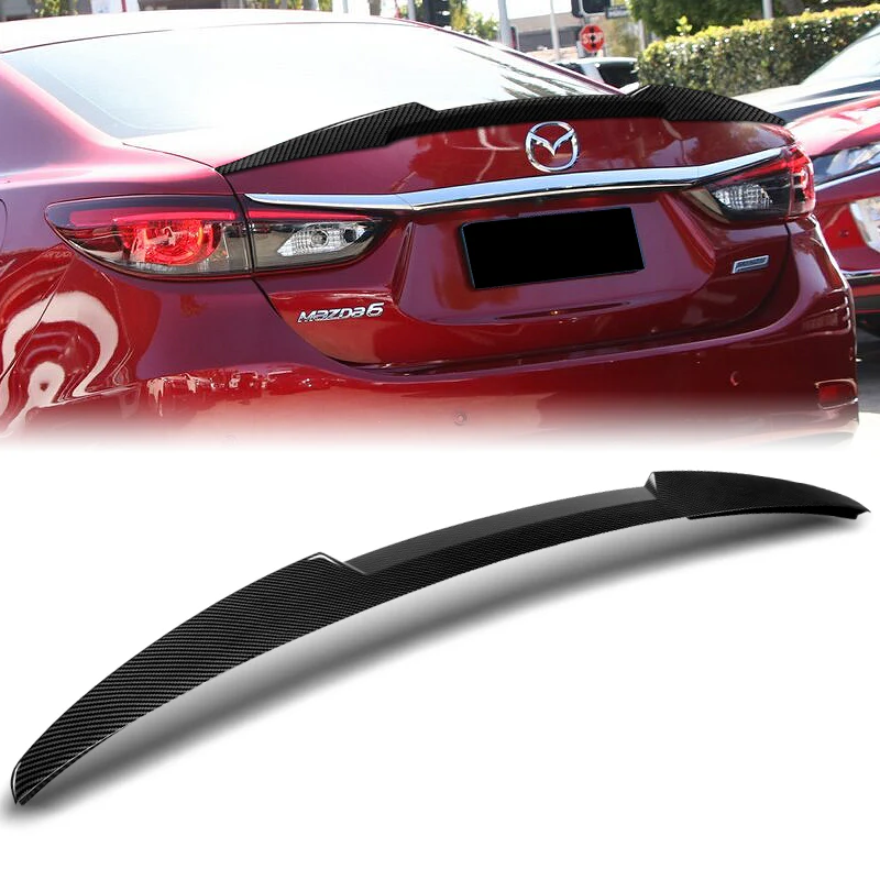 W-Power ABS V-Style Rear Trunk Lip Spoiler Wing For 2014-2017 Mazda 6 Mazda6 -Carbon Fiber Look - Image 5