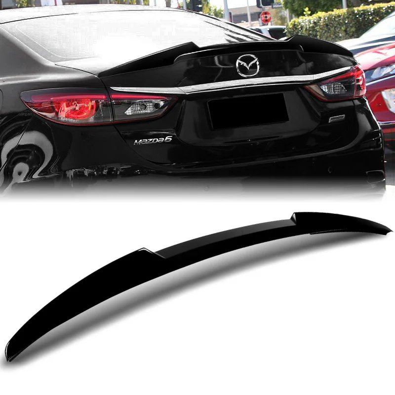 W-Power ABS V-Style Rear Trunk Lip Spoiler Wing For 2014-2017 Mazda 6 Mazda6 -Pearl Black - Image 5