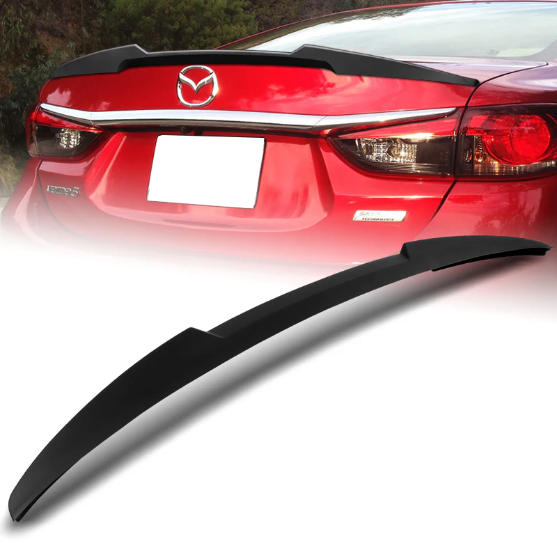 W-Power ABS V-Style Rear Trunk Lip Spoiler Wing For 2014-2017 Mazda 6 Mazda6 -Unpainted Matte Black - Image 5