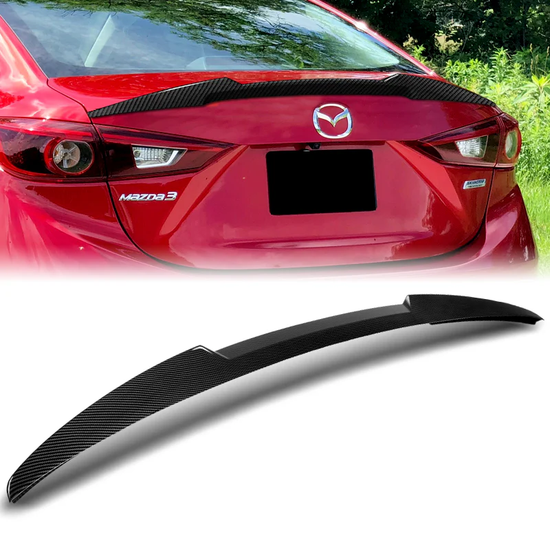 W-Power ABS V-Style Rear Trunk Lip Spoiler Wing For 2014-2018 Mazda 3 Sedan 4DR -Carbon Fiber Look - Image 5
