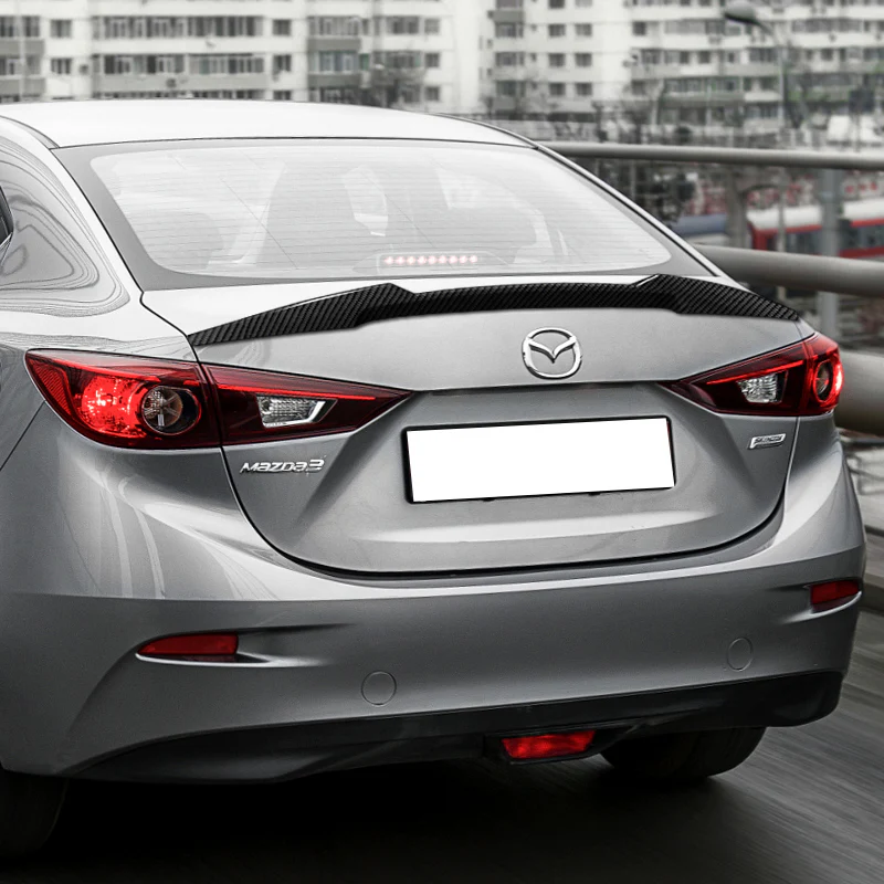 W-Power ABS V-Style Rear Trunk Lip Spoiler Wing For 2014-2018 Mazda 3 Sedan 4DR -Carbon Fiber Look - Image 6