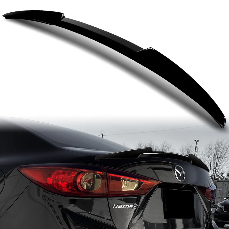 W-Power ABS V-Style Rear Trunk Lip Spoiler Wing For 2014-2018 Mazda 3 Sedan 4DR -Pearl Black - Image 5