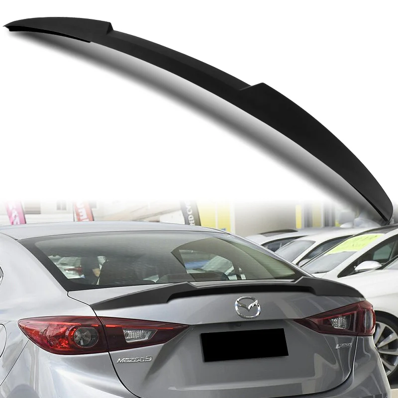 W-Power ABS V-Style Rear Trunk Lip Spoiler Wing For 2014-2018 Mazda 3 Sedan 4DR -Unpainted Matte Black - Image 5