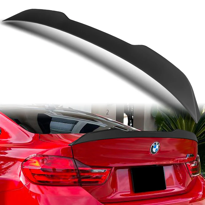 W-Power ABS V-Style Rear Trunk Lip Spoiler Wing For 2014-2020 BMW 4-Series F32 Coupe -Unpainted Matte Black - Image 5