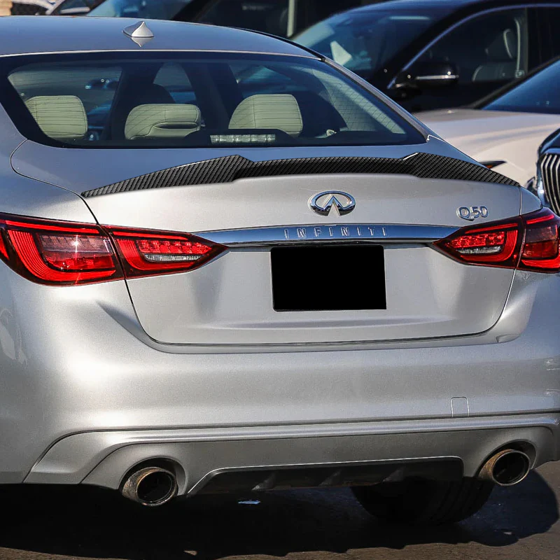 W-Power ABS V-Style Rear Trunk Lip Spoiler Wing For 2014-2022 Infiniti Q50 Sedan -Carbon Fiber Look - Image 5