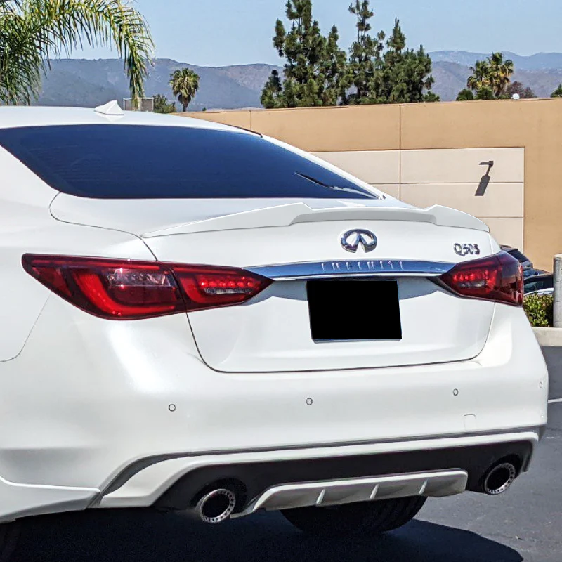 W-Power ABS V-Style Rear Trunk Lip Spoiler Wing For 2014-2022 Infiniti Q50 Sedan -Pearl White - Image 5