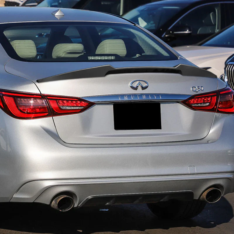 W-Power ABS V-Style Rear Trunk Lip Spoiler Wing For 2014-2022 Infiniti Q50 Sedan -Unpainted Matte Black - Image 5