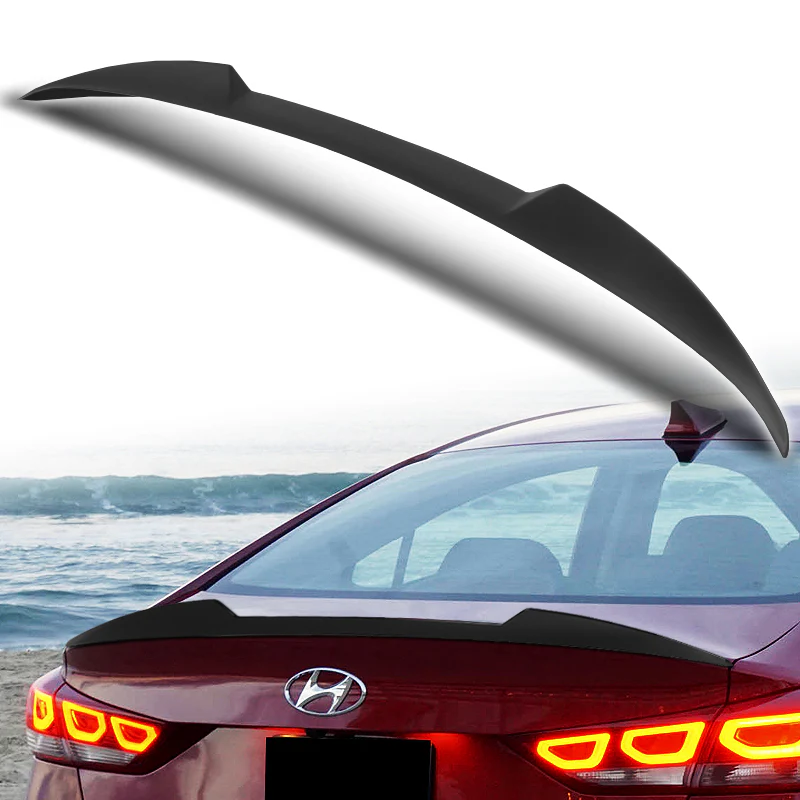 W-Power ABS V-Style Rear Trunk Lip Spoiler Wing For 2017-2018 Hyundai Elantra -Unpainted Matte Black - Image 5