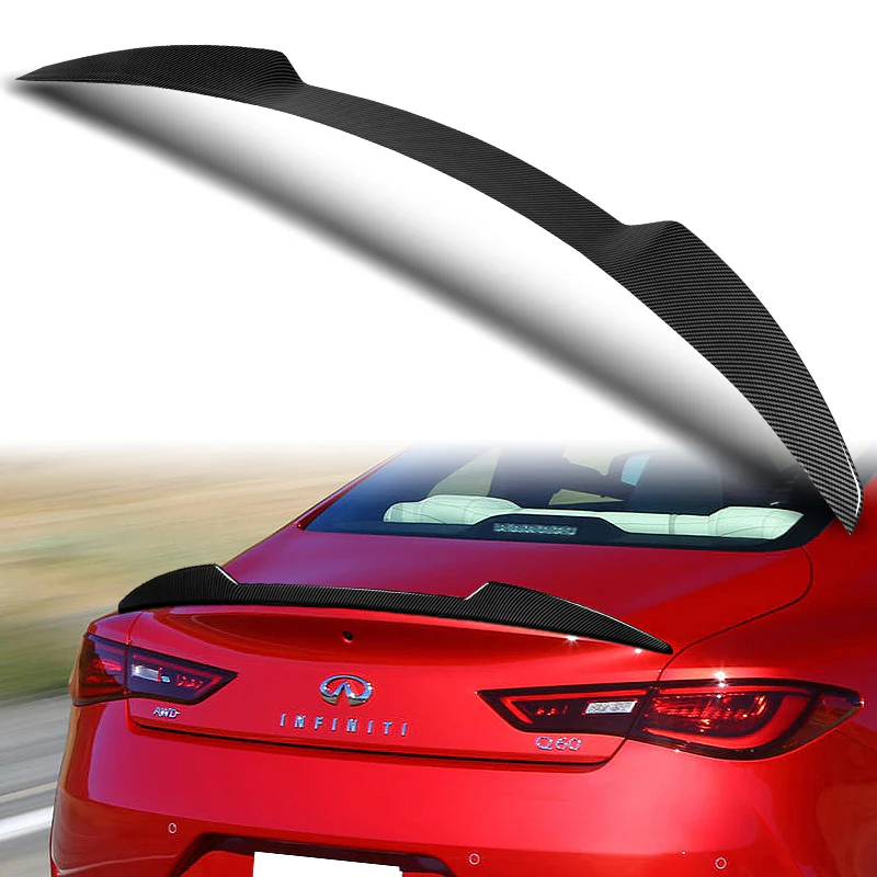 W-Power ABS V-Style Rear Trunk Lip Spoiler Wing For 2017-2022 Infiniti Q60 Coupe -Carbon Fiber Look - Image 5