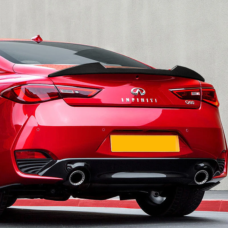 W-Power ABS V-Style Rear Trunk Lip Spoiler Wing For 2017-2022 Infiniti Q60 Coupe -Carbon Fiber Look - Image 6