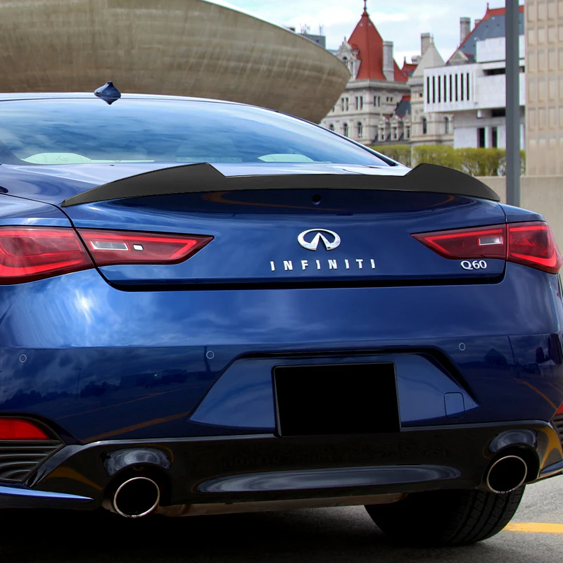 W-Power ABS V-Style Rear Trunk Lip Spoiler Wing For 2017-2022 Infiniti Q60 Coupe -Unpainted Matte Black - Image 5