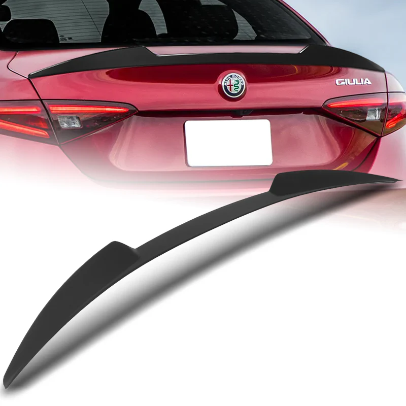 W-Power ABS V-Style Rear Trunk Lip Duckbill Spoiler Wing For 2017-2023 Alfa Romeo Giulia -Unpainted Matte Black - Image 5