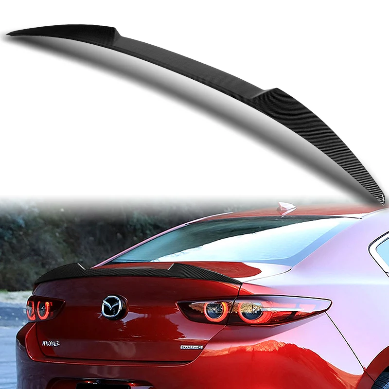 W-Power ABS V-Style Rear Trunk Lip Spoiler Wing For 2019-2023 Mazda 3 Sedan 4DR -Carbon Fiber Look - Image 5