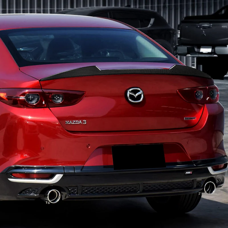 W-Power ABS V-Style Rear Trunk Lip Spoiler Wing For 2019-2023 Mazda 3 Sedan 4DR -Carbon Fiber Look - Image 6