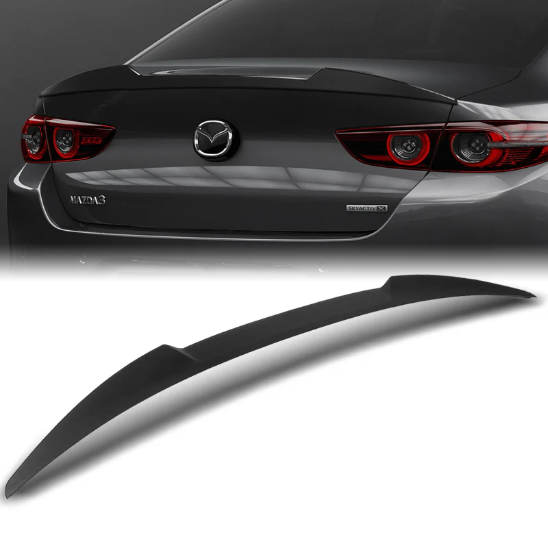 W-Power ABS V-Style Rear Trunk Lip Spoiler Wing For 2019-2023 Mazda 3 Sedan 4DR -Unpainted Matte Black - Image 5