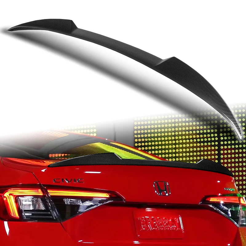 W-Power ABS V-Style Rear Trunk Lip Spoiler Wing For 2022-2025 Honda Civic Sedan -Carbon Fiber Look - Image 5