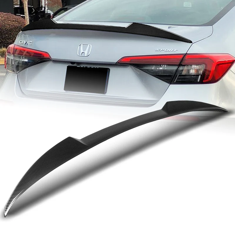 W-Power ABS V-Style Rear Trunk Lip Spoiler Wing For 2022-2025 Honda Civic Sedan -Carbon Fiber Look - Image 7