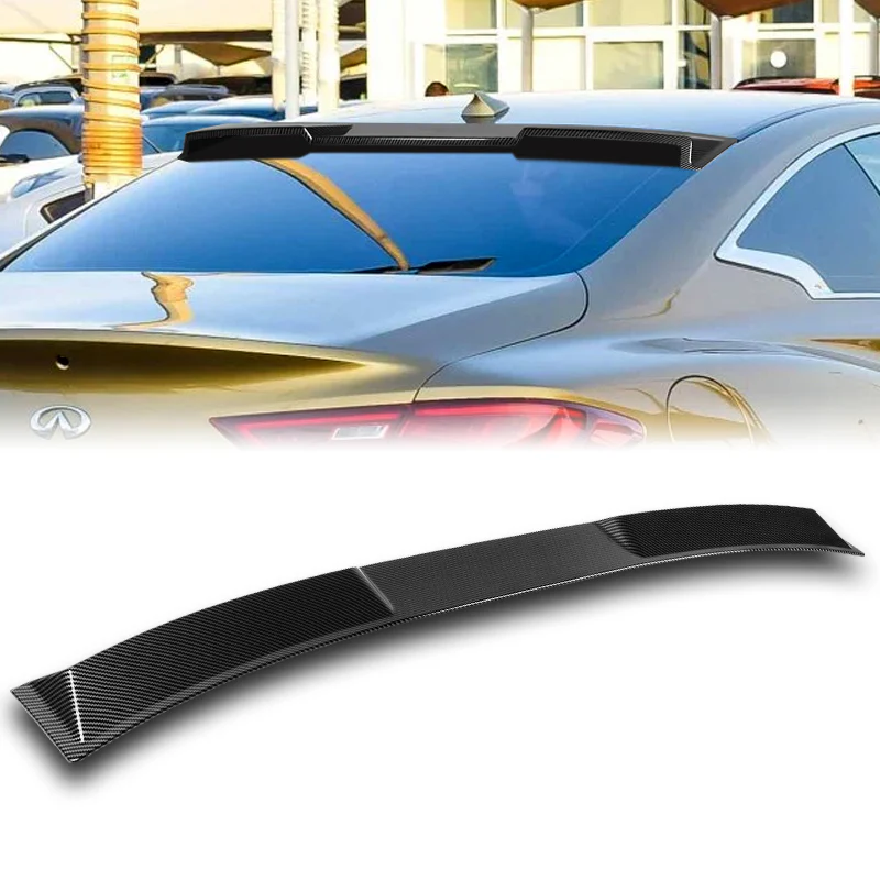 W-Power ABS VIP-Style Rear Widow Roof Visor Wing Spoiler For 2017- 2022 Infiniti Q60 Coupe -Carbon Fiber Look - Image 6