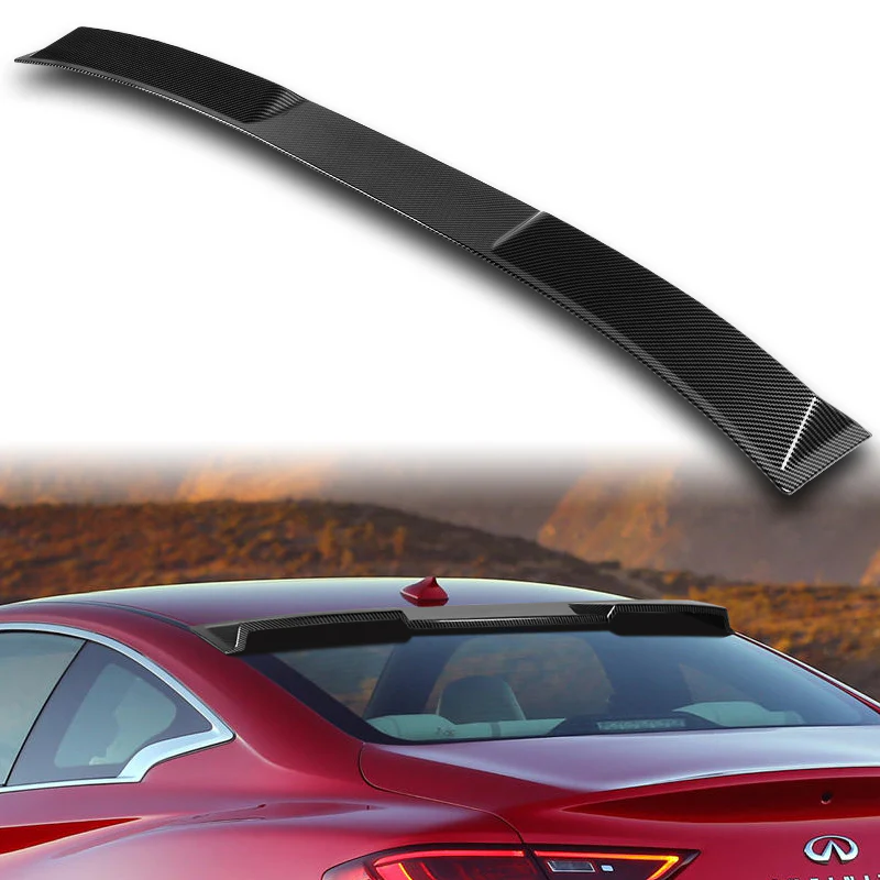 W-Power ABS VIP-Style Rear Widow Roof Visor Wing Spoiler For 2017- 2022 Infiniti Q60 Coupe -Carbon Fiber Look - Image 7