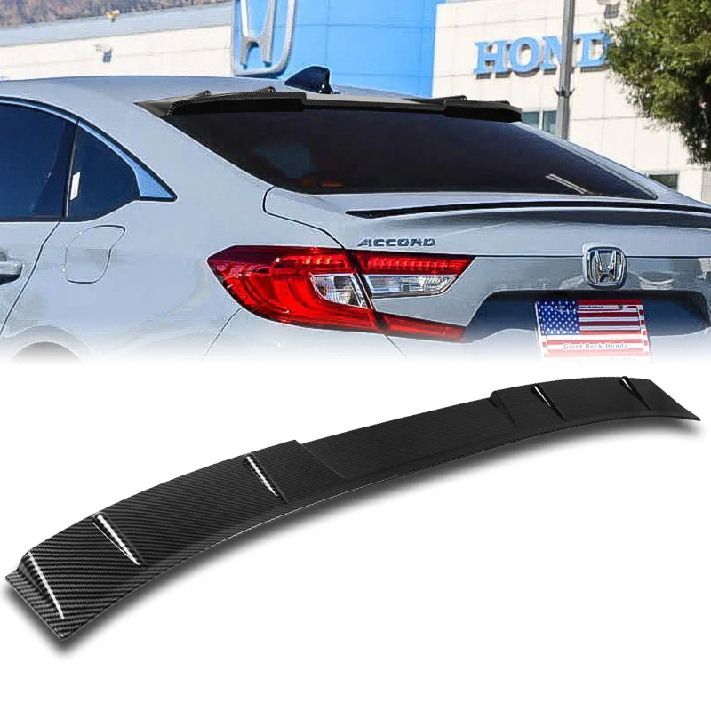 W-Power ABS VIP-Style Rear Widow Roof Visor Wing Spoiler For 2018-2022 Honda Accord Sedan -Carbon Fiber Look - Image 5