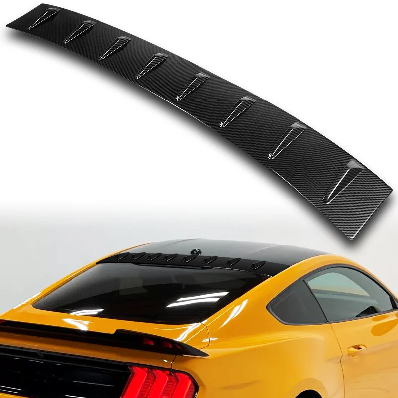 W-Power Carbon Fiber Look Rear Roof Vortex Generator Spoiler Wing For 2015 - 2023 Ford Mustang Coupe -Shark Fin Style - Image 3
