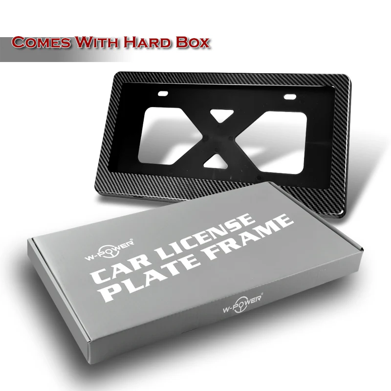 W-Power Carbon Fiber Style License plate frame TAG cover Front Rear W/Bracket - Image 5