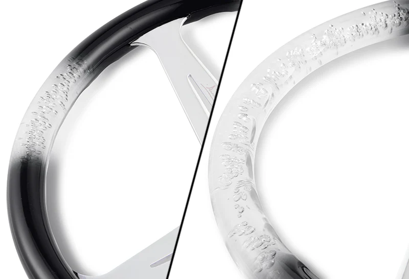 W-Power JDM Euro VIP Style 350mm 6-Bolt Hole Black / Clear Diamond Crystal Bubble Grip With Aluminum Finished Silver 3-Spoke Steering Wheel - Image 2