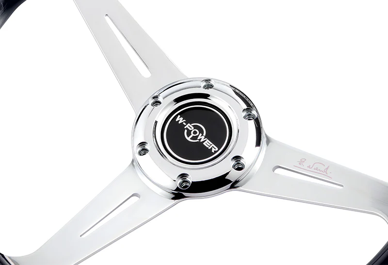 W-Power JDM Euro VIP Style 350mm 6-Bolt Hole Black / Clear Diamond Crystal Bubble Grip With Aluminum Finished Silver 3-Spoke Steering Wheel - Image 3