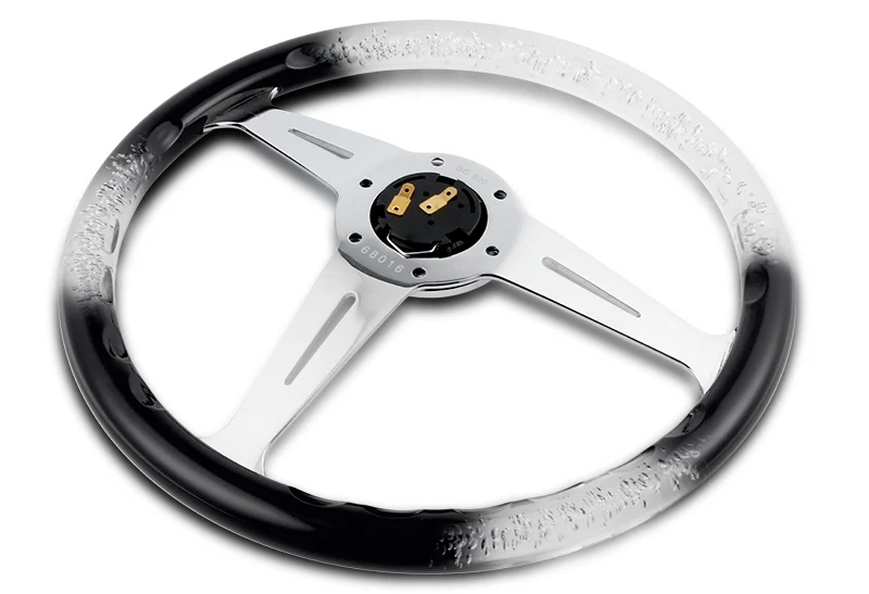 W-Power JDM Euro VIP Style 350mm 6-Bolt Hole Black / Clear Diamond Crystal Bubble Grip With Aluminum Finished Silver 3-Spoke Steering Wheel - Image 4