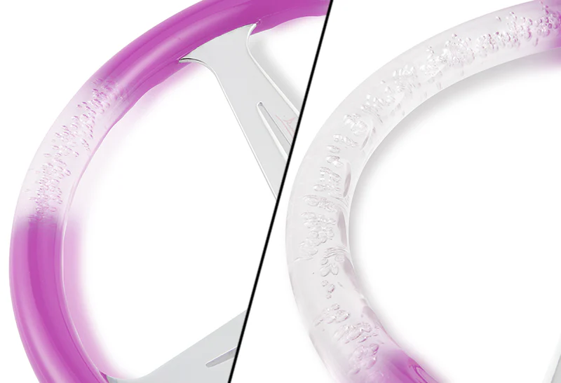 W-Power JDM Euro VIP Style 350mm 6-Bolt Hole Purple / Clear Diamond Crystal Bubble Grip With Aluminum Finished Silver 3-Spoke Steering Wheel - Image 2