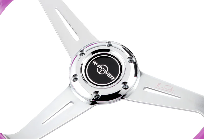W-Power JDM Euro VIP Style 350mm 6-Bolt Hole Purple / Clear Diamond Crystal Bubble Grip With Aluminum Finished Silver 3-Spoke Steering Wheel - Image 3