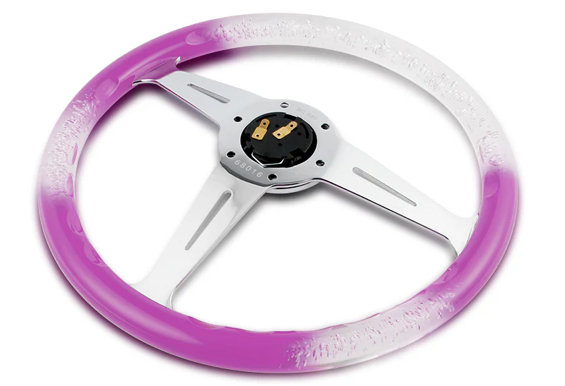 W-Power JDM Euro VIP Style 350mm 6-Bolt Hole Purple / Clear Diamond Crystal Bubble Grip With Aluminum Finished Silver 3-Spoke Steering Wheel - Image 4