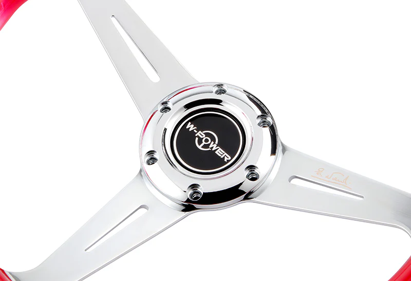 W-Power JDM Euro VIP Style 350mm 6-Bolt Hole Red / Clear Diamond Crystal Bubble Grip With Aluminum Finished Silver 3-Spoke Steering Wheel - Image 3