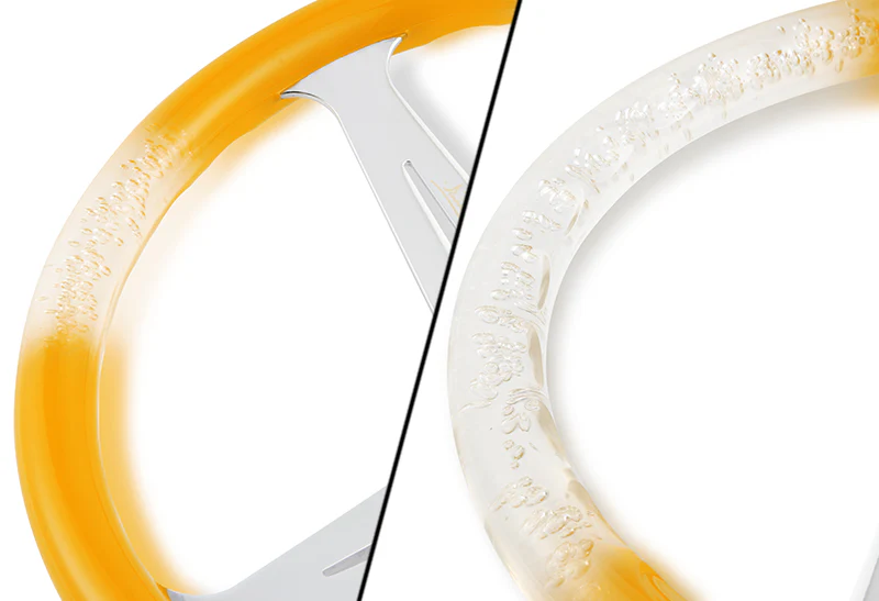 W-Power JDM Euro VIP Style 350mm 6-Bolt Hole Yellow / Clear Diamond Crystal Bubble Grip With Aluminum Finished Silver 3-Spoke Steering Wheel - Image 2