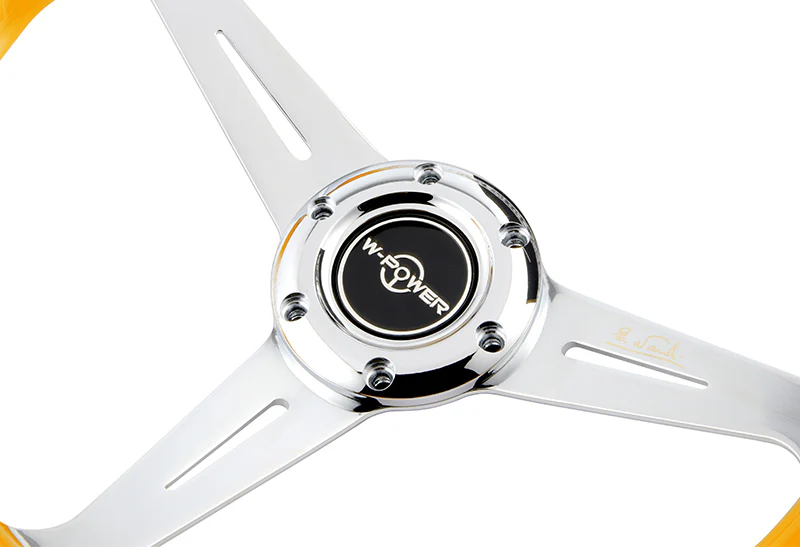 W-Power JDM Euro VIP Style 350mm 6-Bolt Hole Yellow / Clear Diamond Crystal Bubble Grip With Aluminum Finished Silver 3-Spoke Steering Wheel - Image 3