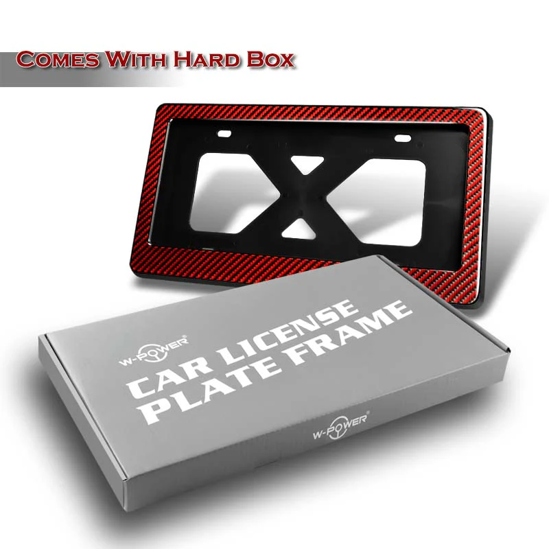 W-Power Red Real Carbon Fiber License plate frame TAG cover Front Rear W/Bracket - Image 5