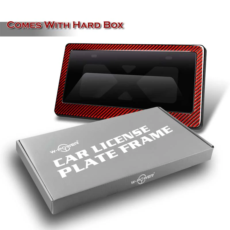 W-Power Red Real Carbon License plate Frame TAG cover W/Bracket - Image 3