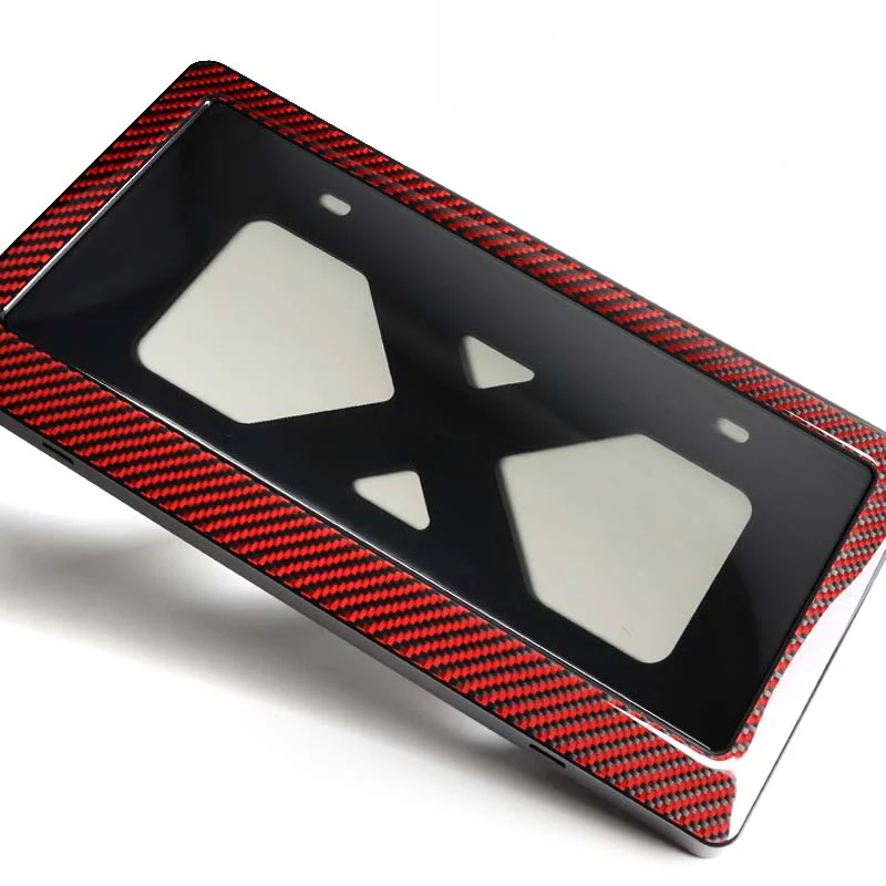 W-Power Red Real Carbon License plate Frame TAG cover W/Bracket - Image 5