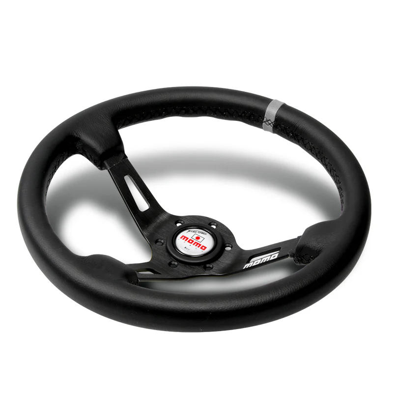 White Line 350mm MOMO Racing Steering Wheel Microfiber Leather with MOMO Horn Button - Image 3