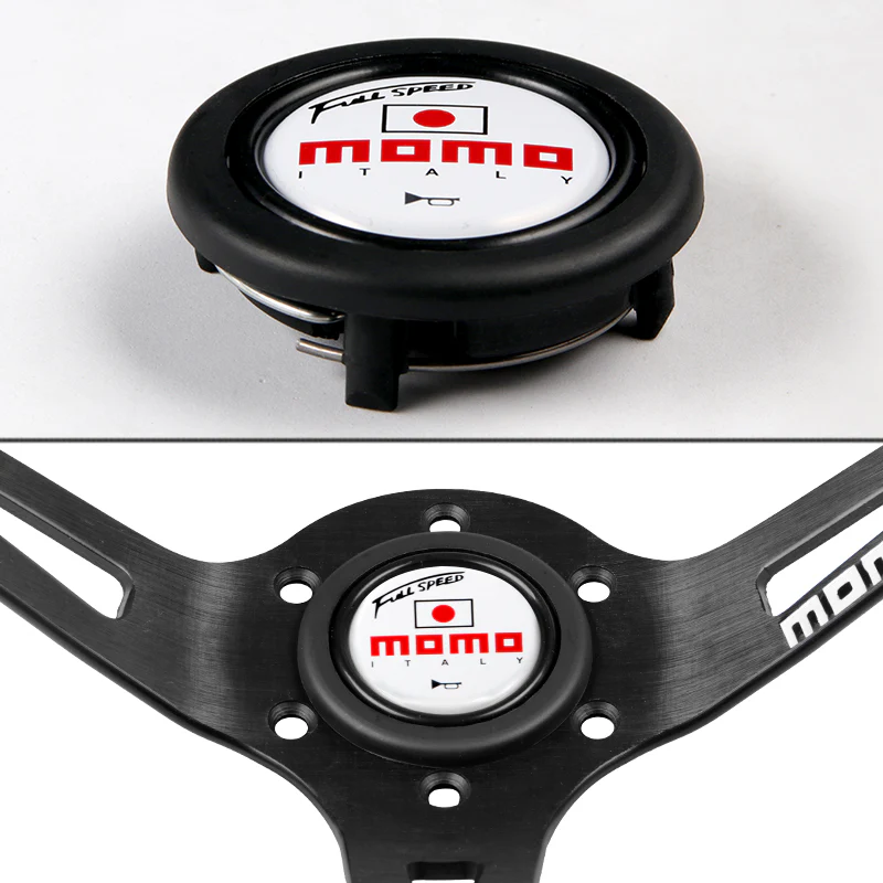 White Line 350mm MOMO Racing Steering Wheel Microfiber Leather with MOMO Horn Button - Image 6