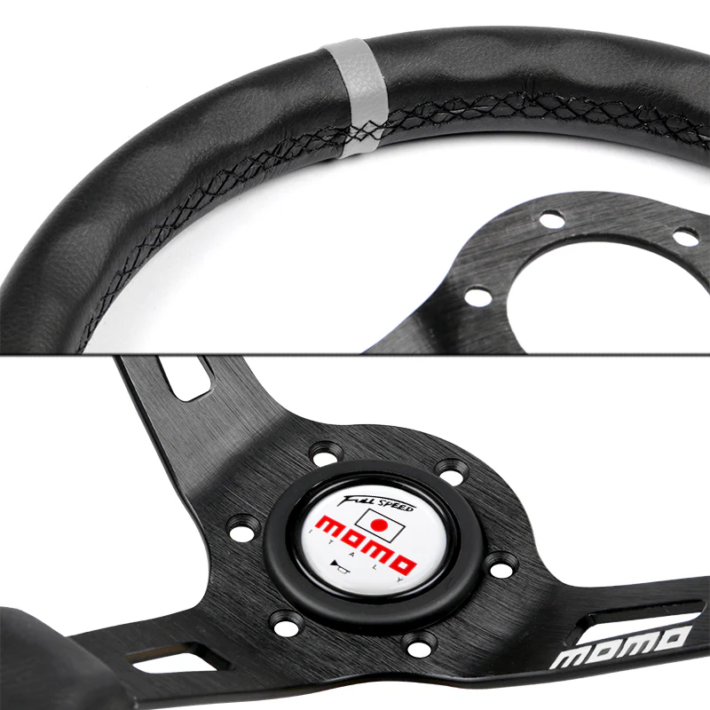 White Line 350mm MOMO Racing Steering Wheel Microfiber Leather with MOMO Horn Button - Image 8