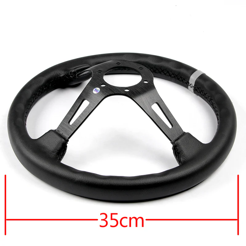 White Line 350mm MOMO Racing Steering Wheel Microfiber Leather with MOMO Horn Button - Image 5