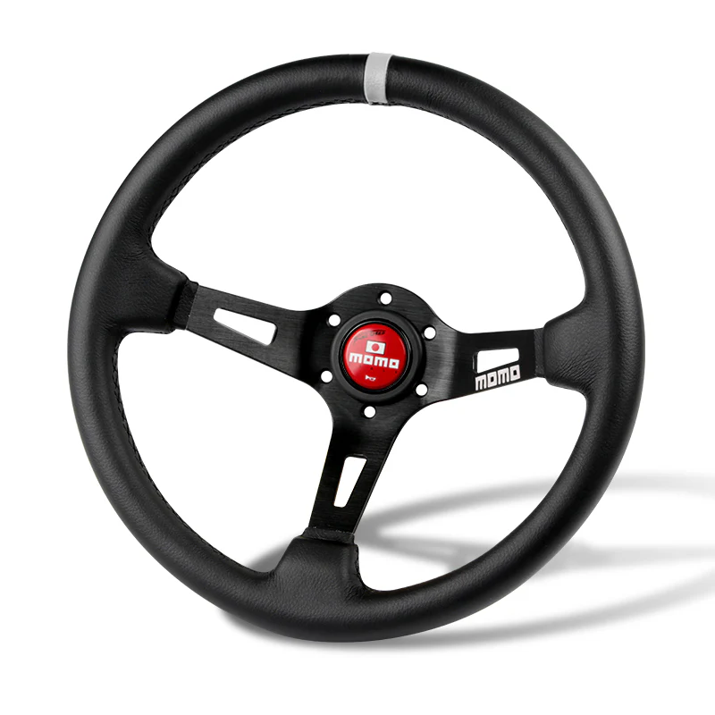 White Line 350mm MOMO Racing Steering Wheel Microfiber Leather with MOMO Horn Button - Image 6