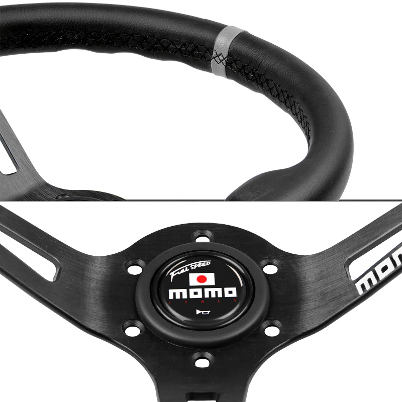White Line 350mm MOMO Racing Steering Wheel Microfiber Leather with MOMO Horn Button - Image 2