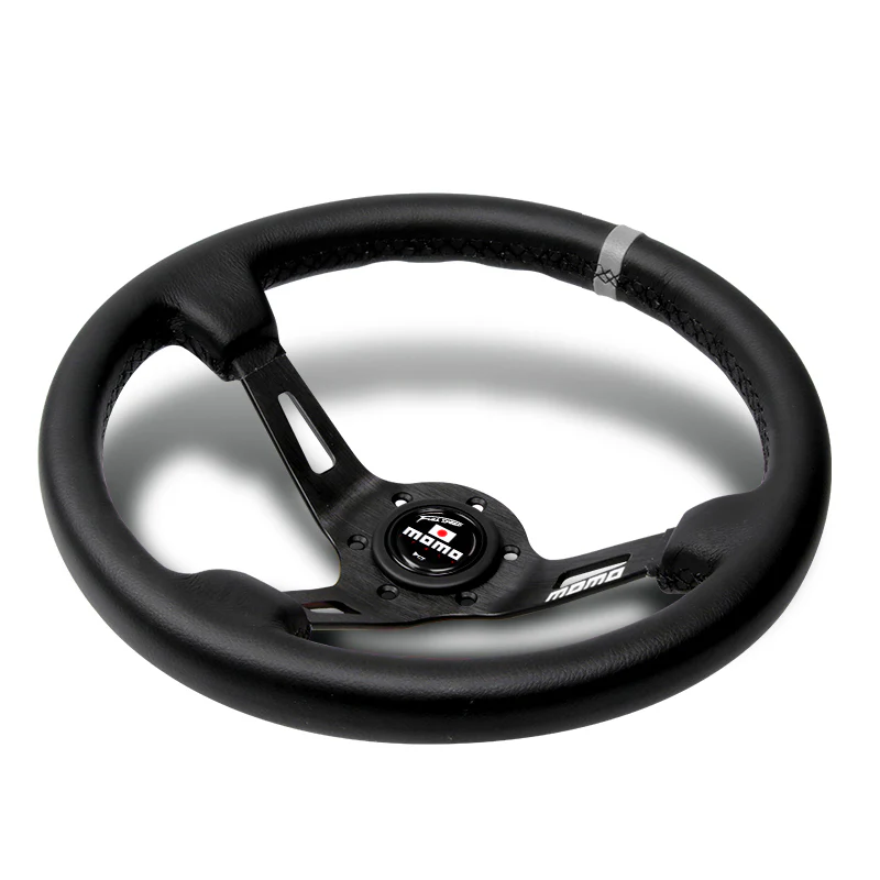 White Line 350mm MOMO Racing Steering Wheel Microfiber Leather with MOMO Horn Button - Image 3