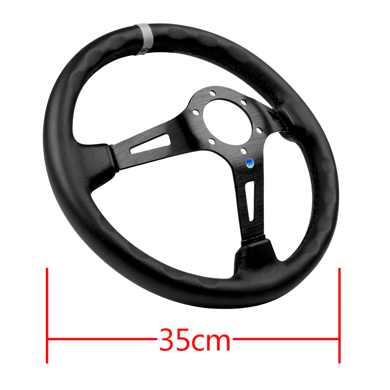 White Line 350mm MOMO Racing Steering Wheel Microfiber Leather with MOMO Horn Button - Image 4